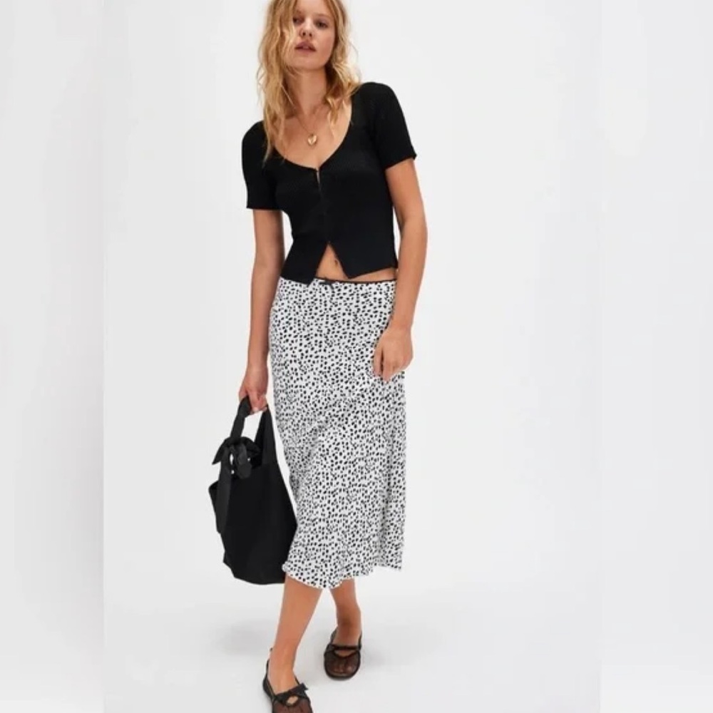 NWT Free People Remi Midi Skirt Black White Combo Size Small